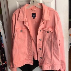 salmon pink denim jacket